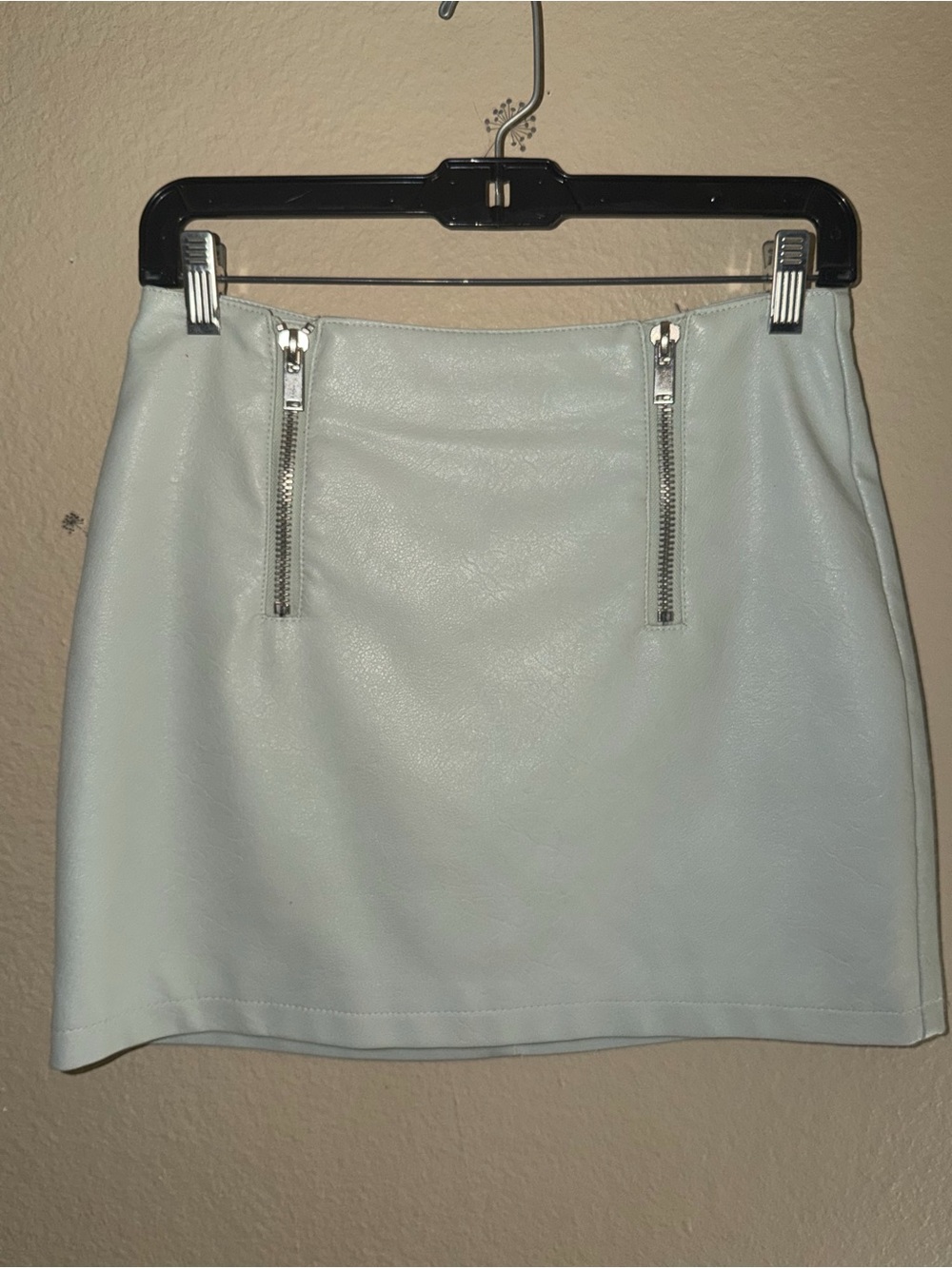 Forever 21 Light Blue Faux Leather Mini Skirt with Front Zippers